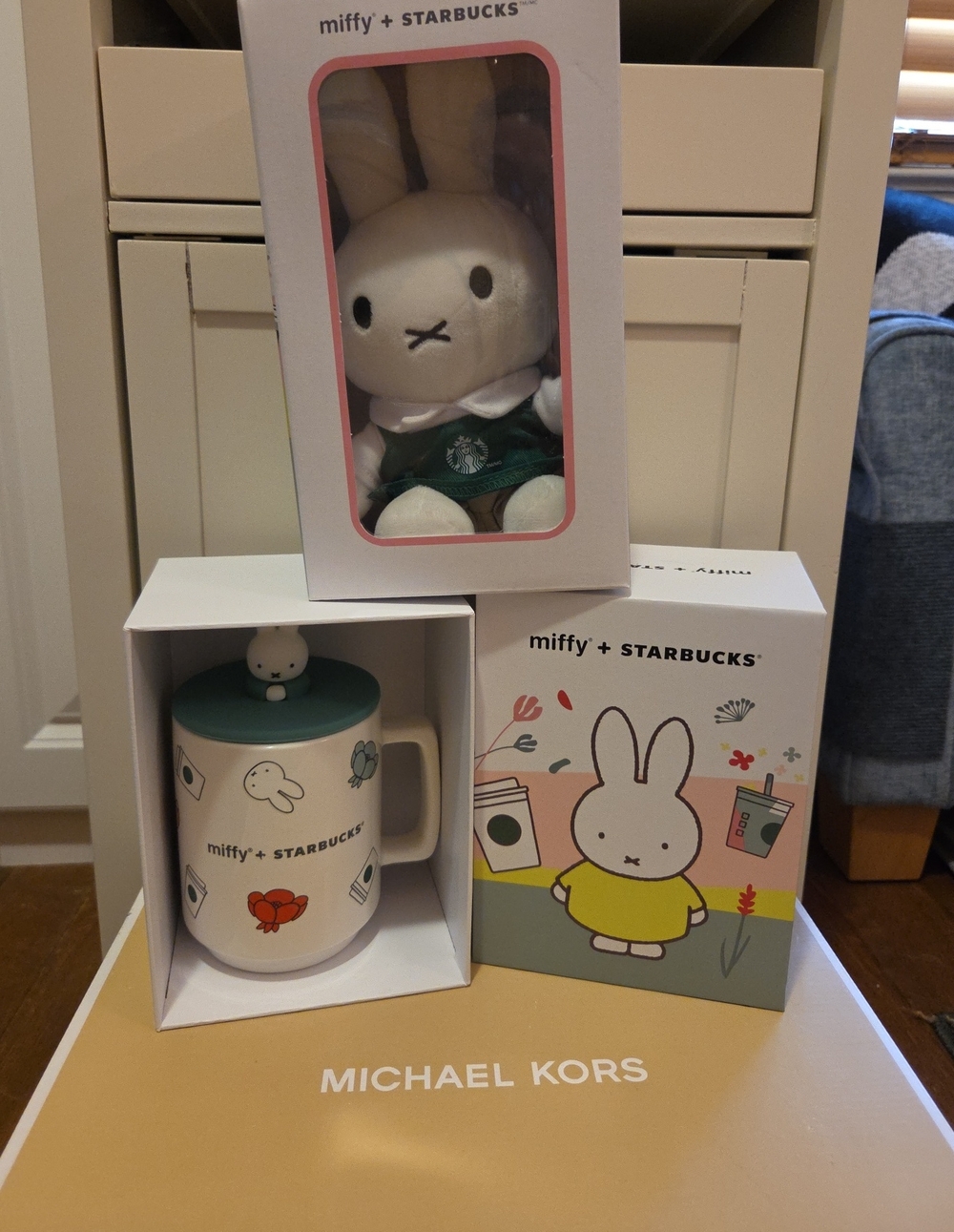 Starbucks Miffy Plush & Mug Set in White and Green with Pink Accents